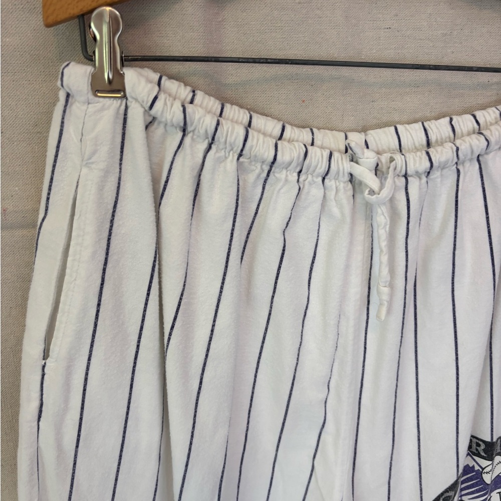 Vintage 90s White Purple Pin Stripe Colorado Rockies Flannel Pajamas ESleep XL - Picture 6 of 12